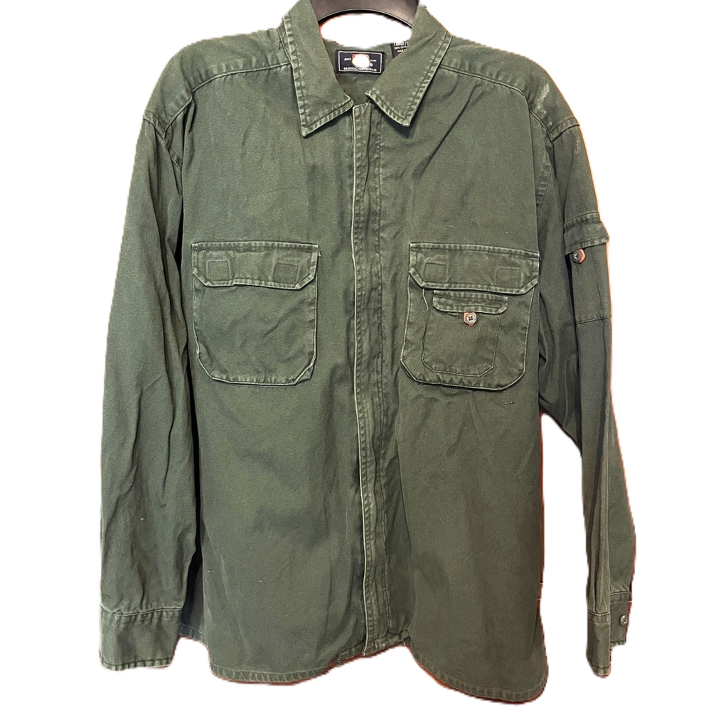 Y2k 90s Large Zip Shirt Jacket Cargo Green Canvas Gorpcore Cyper Grunge Military